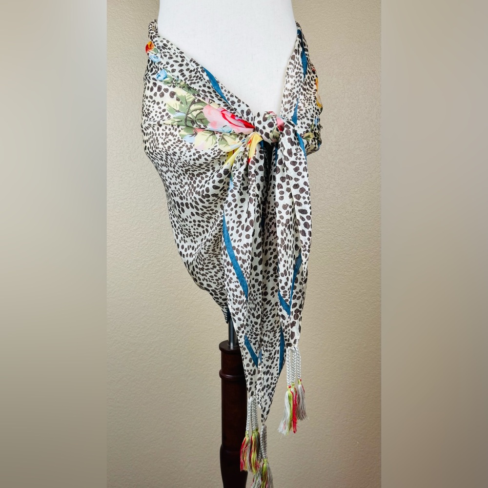 Johnny Was scarf/shawl/cover-up. Multi hued floral on leopard print. OS. NWOT. - Picture 5 of 12